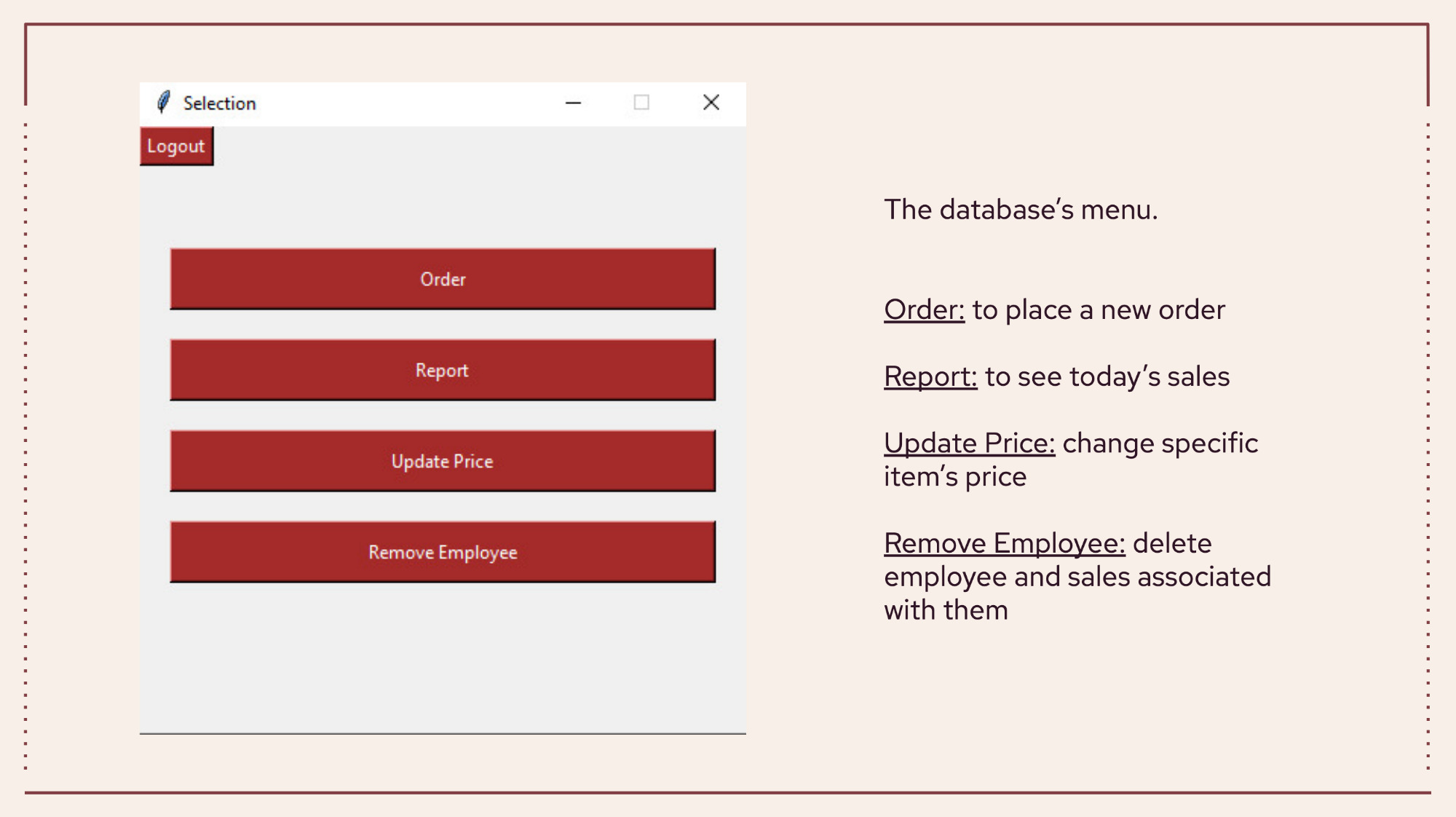 Database menu selection